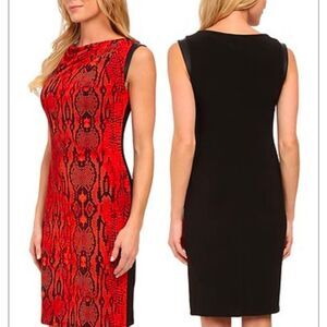 Anne Klein Memling Red Python Draped Neck Faux Leather Midi Dress 8